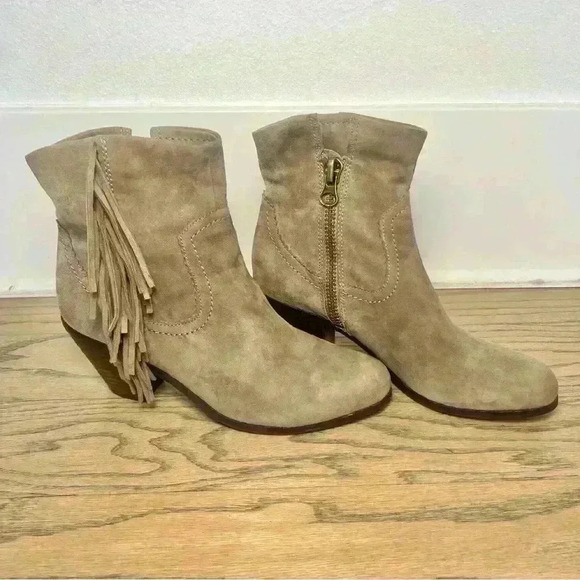 Sam Edelman Women's Louie Taupe Suede Fringe Ankle Zip Up Boots Size US 8 - Picture 2 of 9